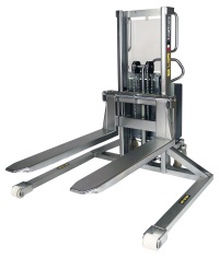 Electric stacker, Inox, straddle legs - <i>click for more information.</i>